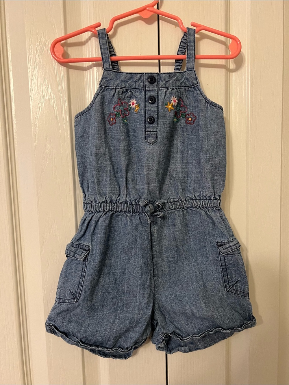 OshKosh B'gosh Blue Denim Embroidered Toddler Girls 3T Romper